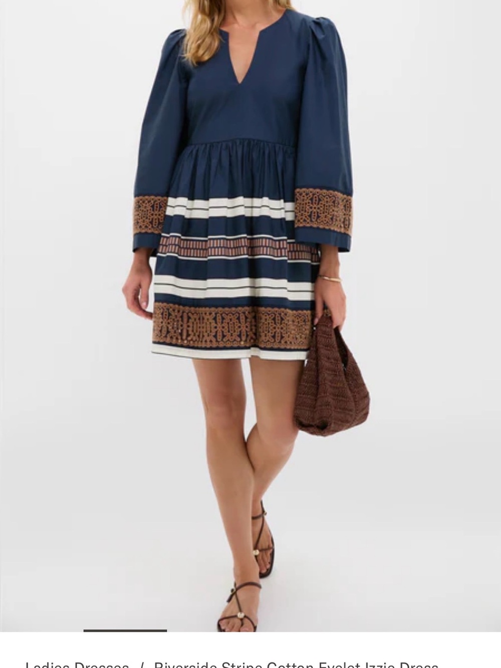 Tuckernuck Navy Mini Dress with Brown Eyelet Trim and White Stripes